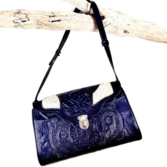 SHOULDER BAG LUCKY HORSE Embossed Crossbody Western Style Vintage Tooled Leather - Picture 3 of 8